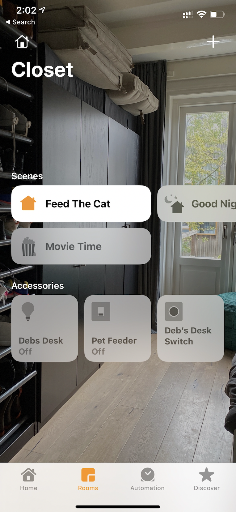 Screenshots of the Home app with the scene and device
