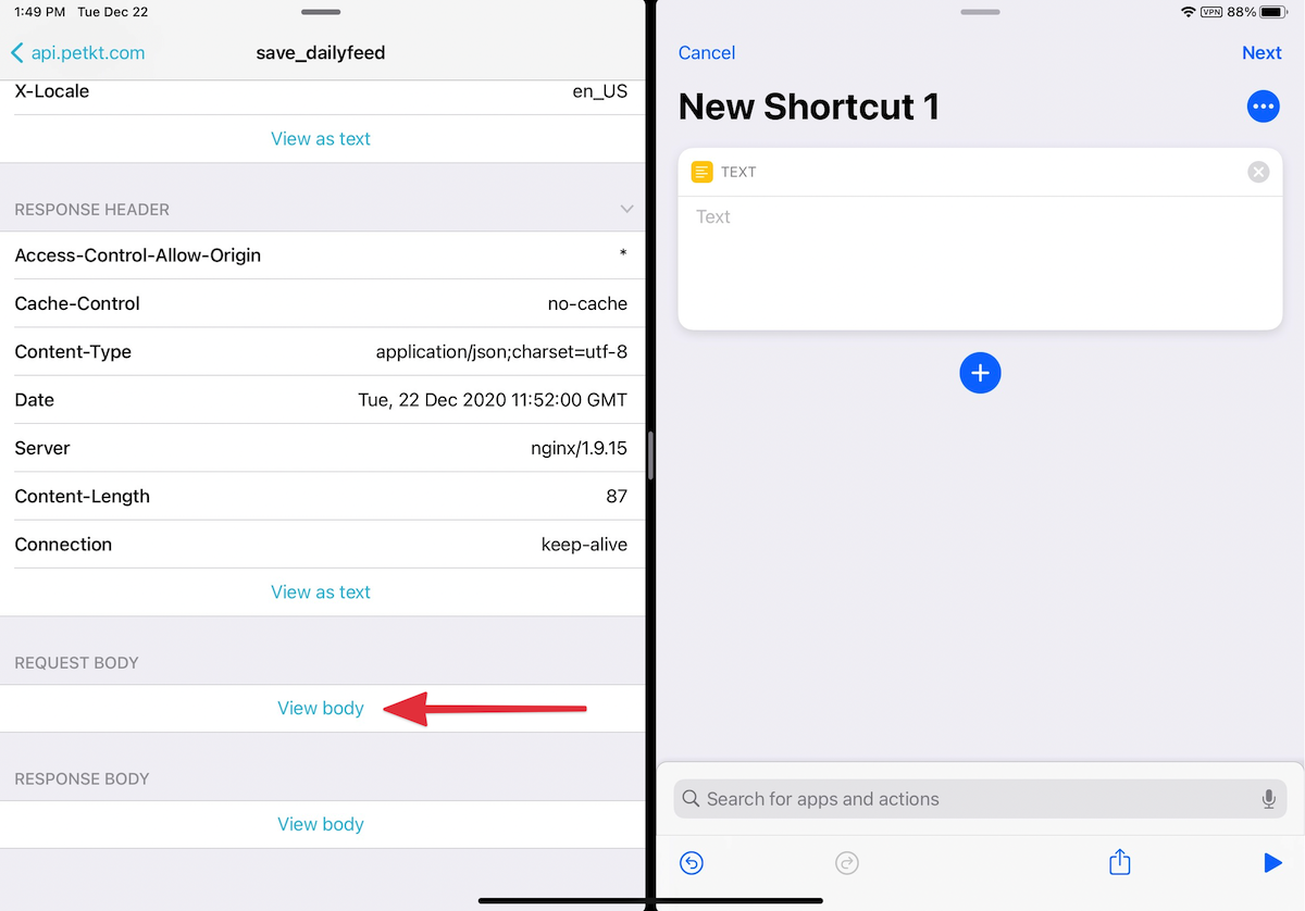 Screenshot of Charles highlighting the body section